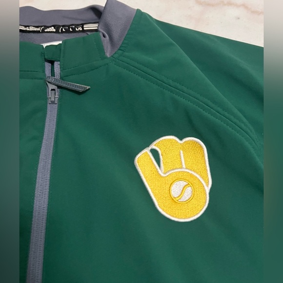 Men’s Adidas MLB Milwaukee Brewers Full Zip Fleece Lined Green Jacket Size L - Picture 3 of 7